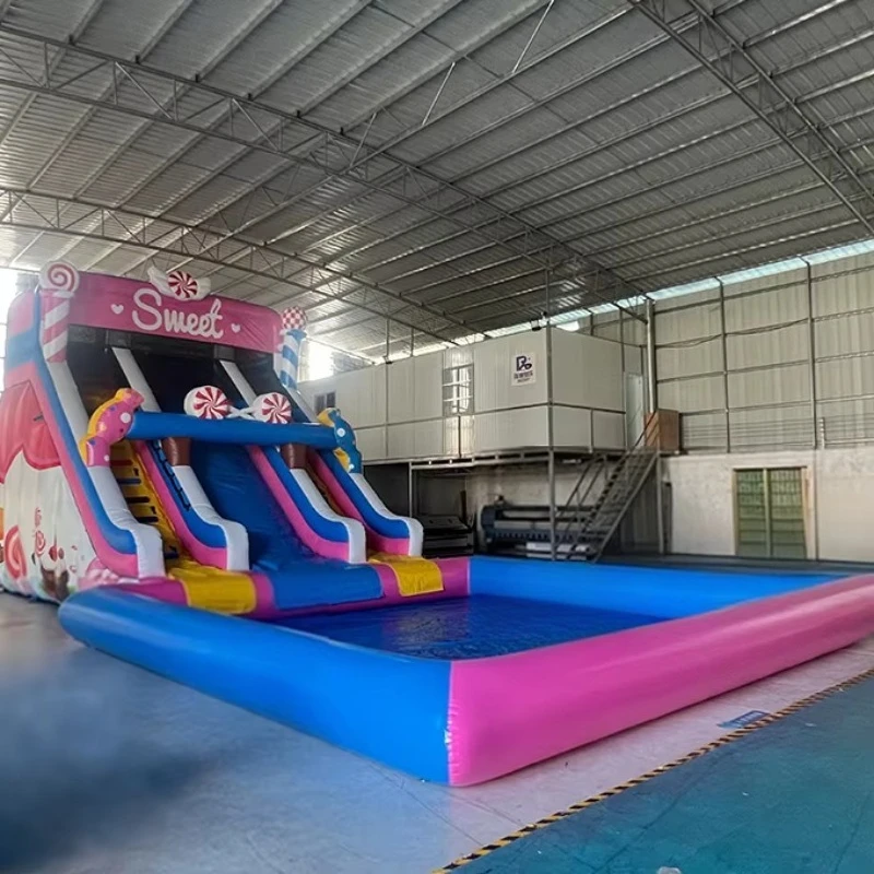 Outdoor Pvc Giant Inflatable Slide pink Candy rainbow Jumping Castles Inflatable Water Slide for City Trampoline Park Slide