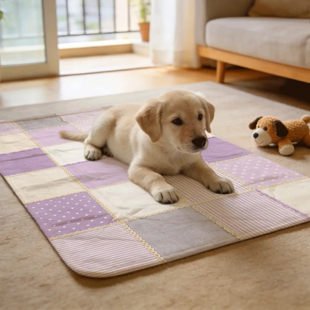 Soft Purple Patchwork Stripe Dot Reusable Pet Underpads Anti-Bacterial Treated for Pet Health