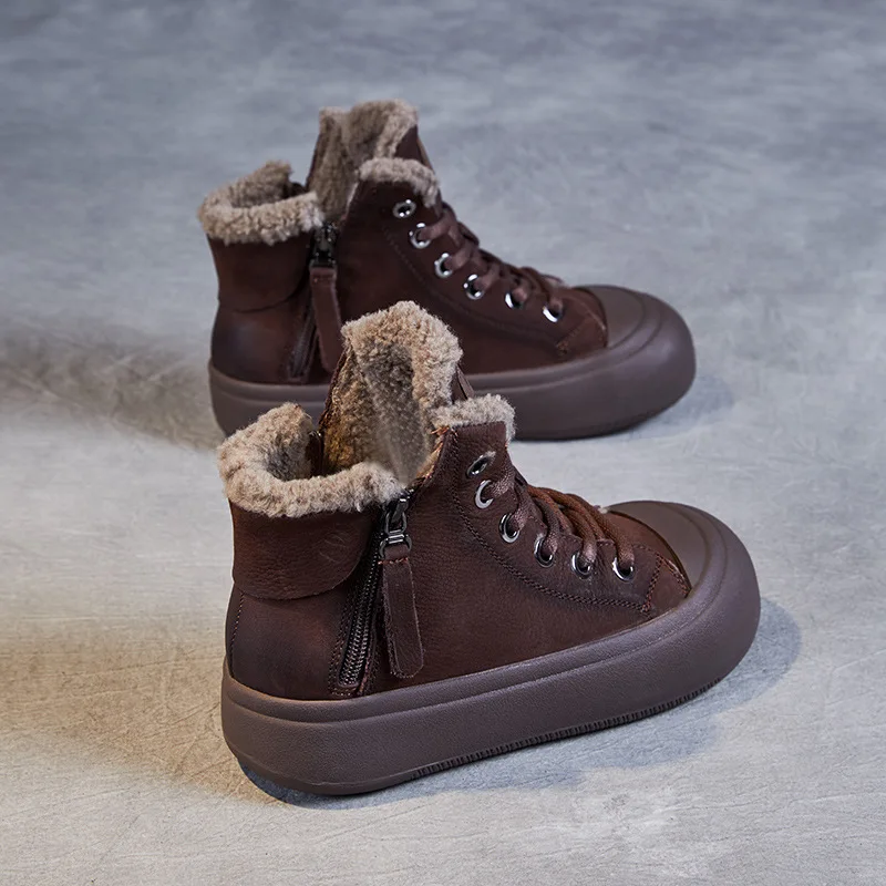 Botas femininas de couro genuíno sapatos de inverno curto tornozelos de pelúcia guangdong borracha livre senhoras botas altas sapatos de algodão zm23338