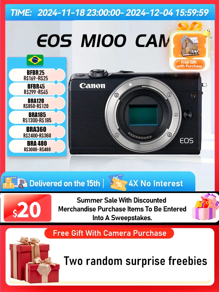 Canon EOS M100 M5 M6 II APS-C Mirrorless Camera Compact Professional Photographer Photography 4K Video Cameras 24.20MP M6II（Used