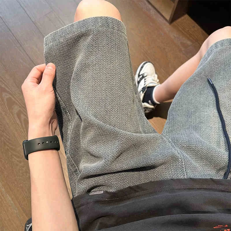 

Летние мужские уличные модные синие джинсовые шорты с драпировкой, мешковатые прямые широкие джерсы Y2K, винтажные короткие джинсы на шнурке