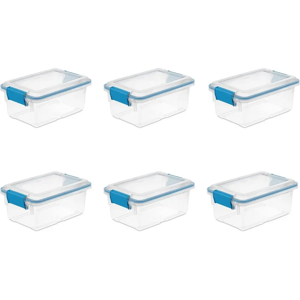 

Stackable Storage Bin with Latching Lid and Tight Seal, Plastic Container to Organize Basement, Clear Base, Lid, 6-Pack