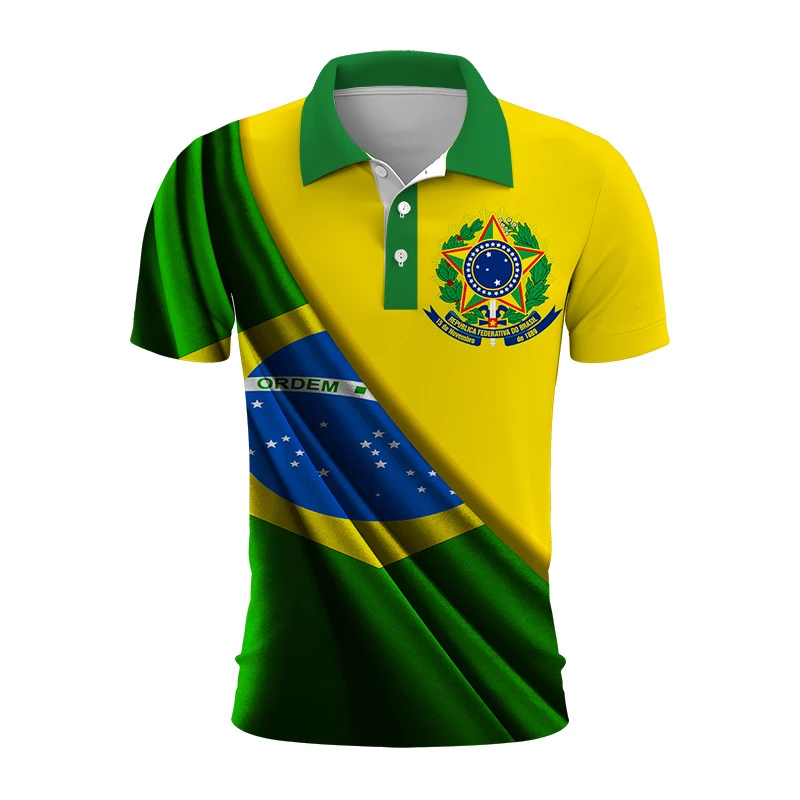 Brasilien National Emblem 3d gedruckt Sommer Button-Down-Kragen Polod für Männer Casual Tops übergroße Kurzarm Trend Männer Kleidung