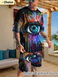 Summer Colorful Eye Graffiti Tracksuit 3D Printed Men Beach Short Sleeve T Shirt Set 2 Piece Outfits Sportwear Clothes For Men