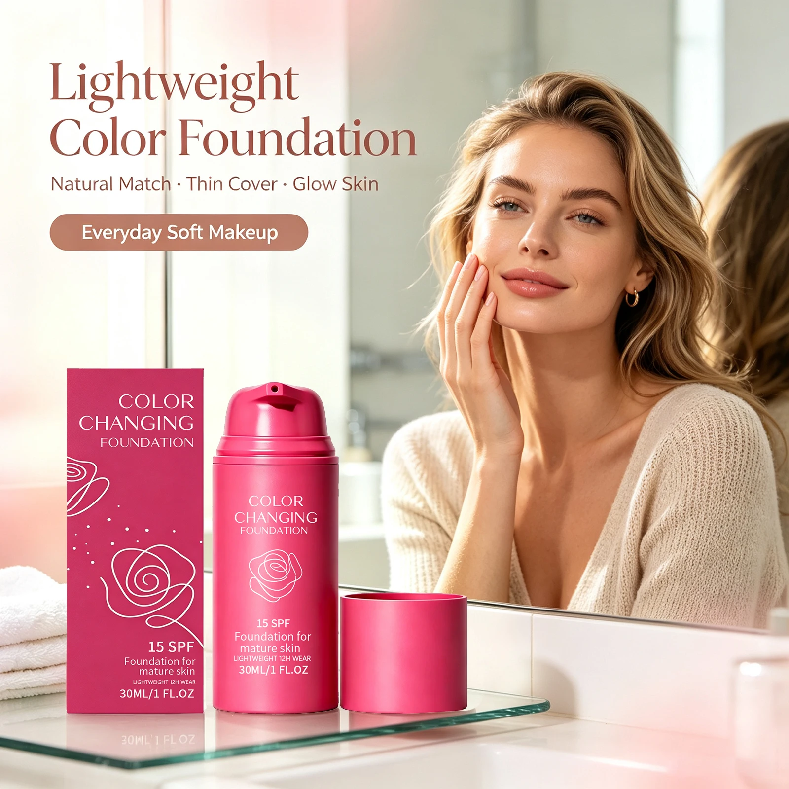 Color Changing Foundation Liquid Moisturize Even Skin Tone Brighten Complexion Improve Dull Skin Enhance Smoothness Cover Blemis