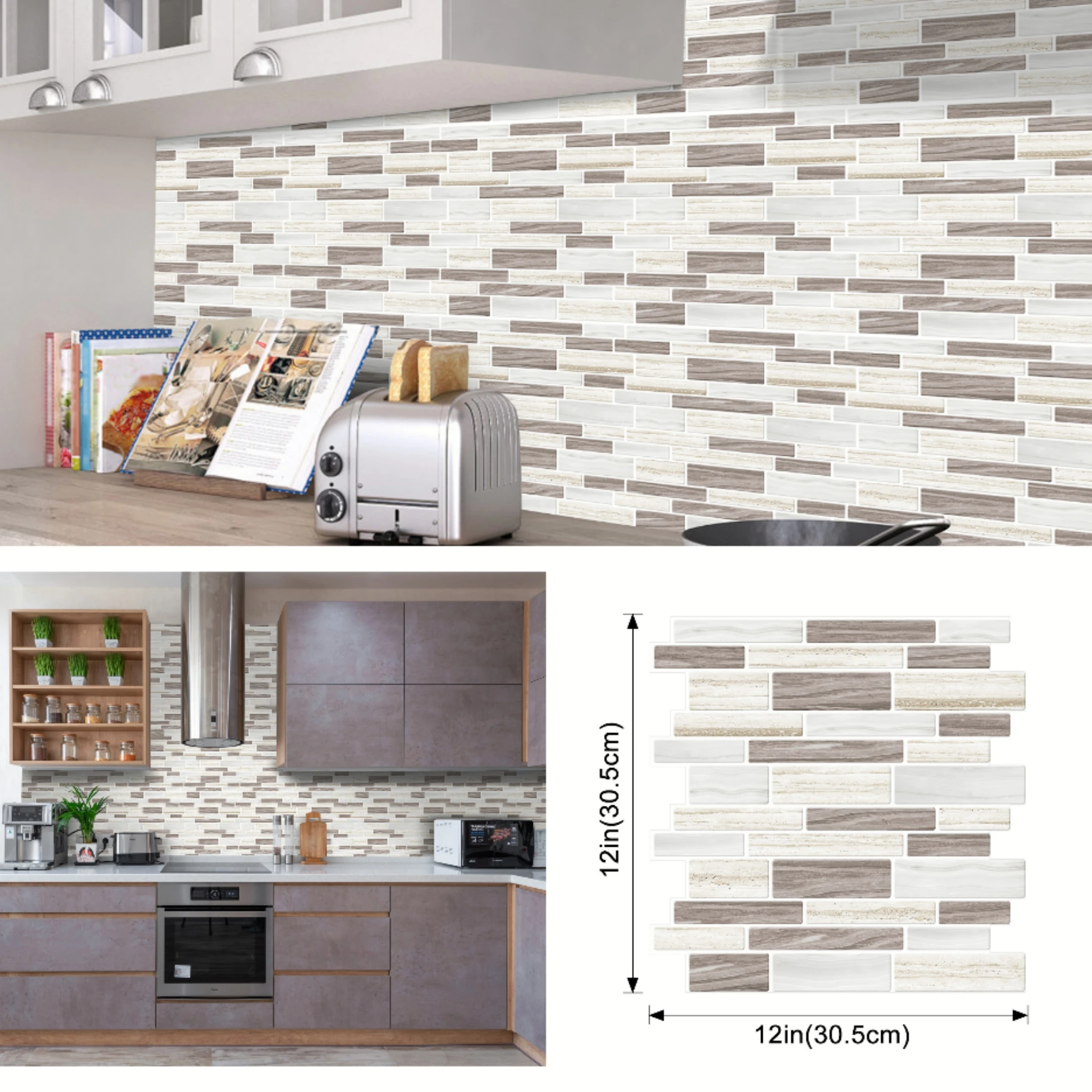 Revestimiento de pared de papel tapiz de pelar y pegar, 3D pegatinas de pared, azulejo antisalpicaduras autoadhesivo impermeable para Decoración de cocina