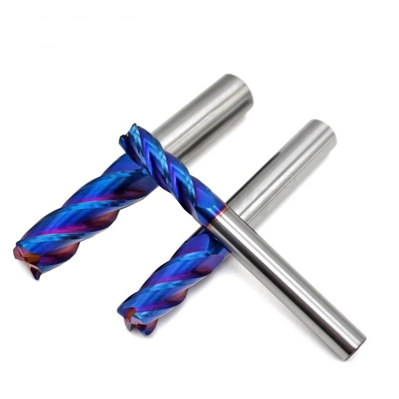 ROMTIC HRC70 4-Flute Tungsten Steel Carbide Blue Nano Coating Flat Bottom Milling Cutter CNC Maching Milling Cutters Tools