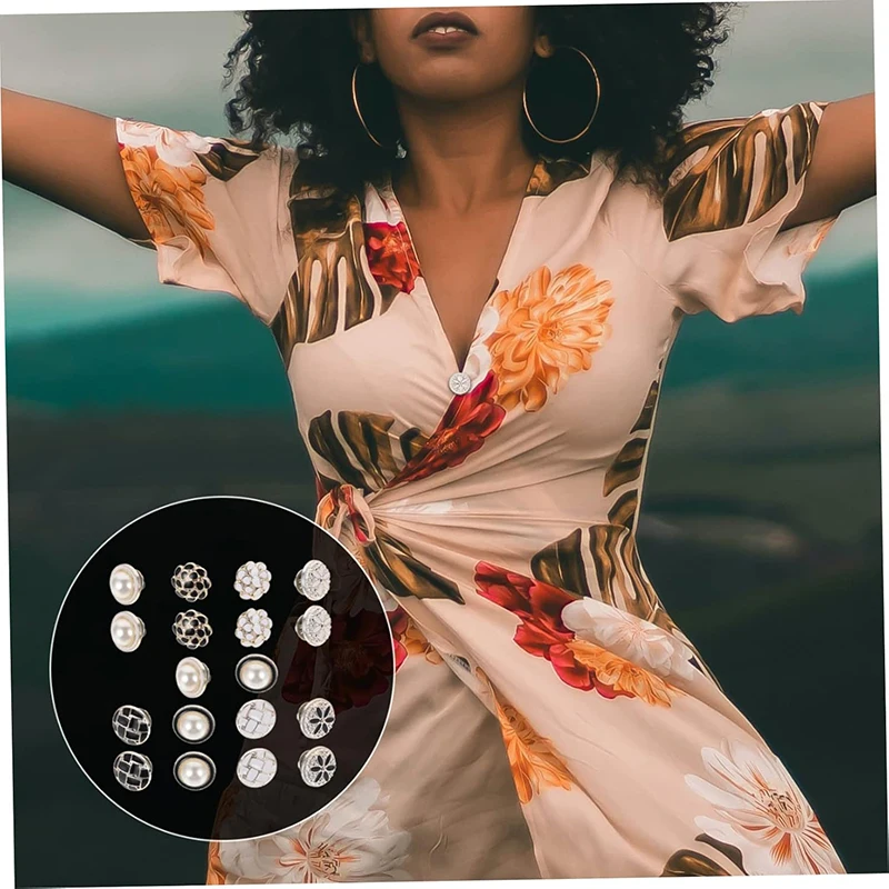 10pcs Women Shirt Brooch Buttons Cover up Button Pins Free Sewing Pearl Rhinestone Button Large Size DIY Shirt Clothing Decor