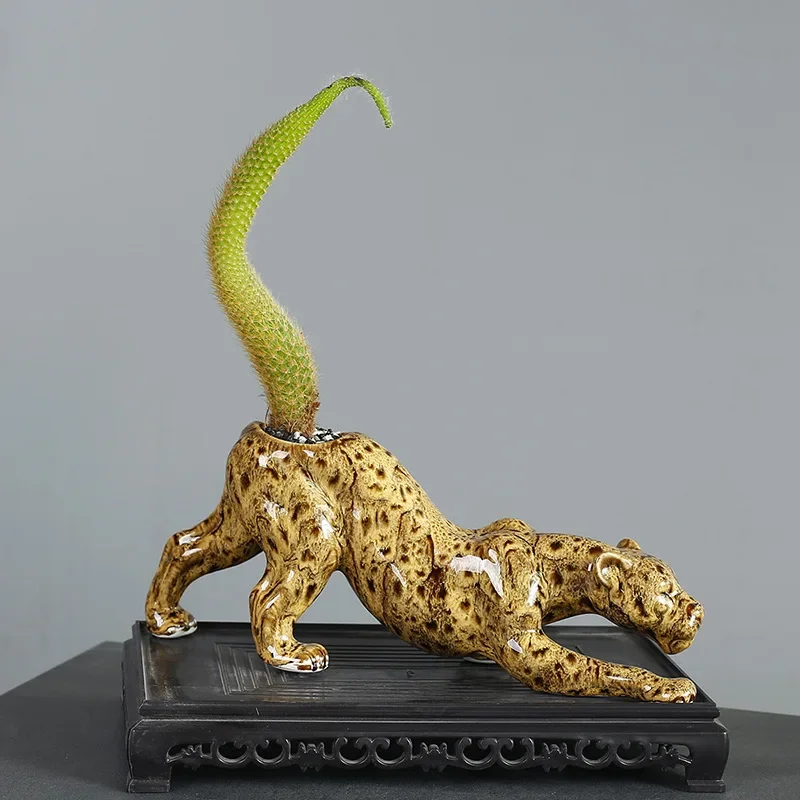 Ceramic Flower Pots Artificial Animals Leopard Cheetah Cartoon Animals Flower Vase Tail Flowerpot Plants Garden Accessories