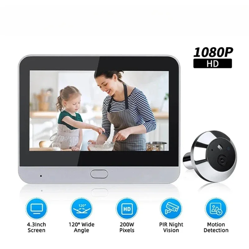 4.3 بوصة واي فاي ثقب الباب الذكية 1080P واي فاي ثقب الباب كاميرا فيديو أمن الوطن للرؤية الليلية فيديو 2025 كاميرا عالية الجودة رائجة البيع