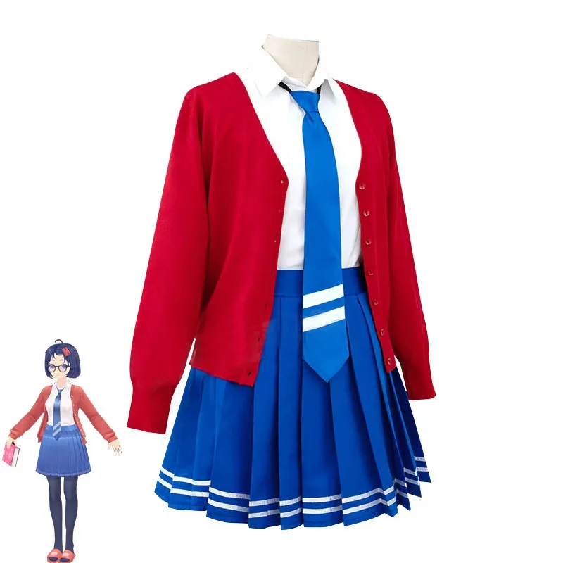 Kostum Cosplay Game Teror MiSide Mita Mantel Merah Kemeja Seragam Sekolah Rok Dewasa Wanita Seksi Karnaval Halloween Suit6;d'3,h'7.b