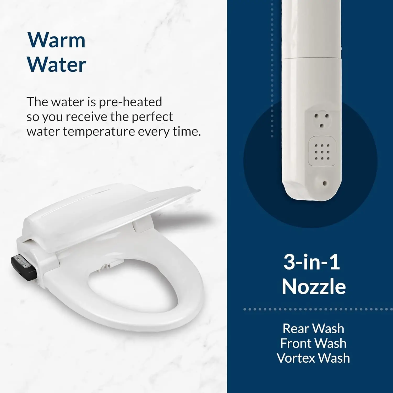 Bidé Bio Bidé para Bidé, Água Quente, Assento Sanitário EWarm, Alongado, Branco, BB-1000W