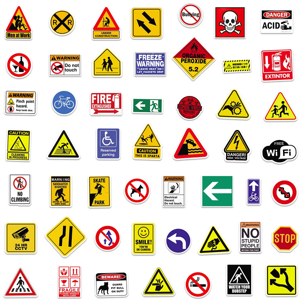 10/30/50/100PCS Warning Stickers Danger Banning Signs Reminder Decals Decoration Suitcase Scrapbooking Laptop Stationery Kid Toy