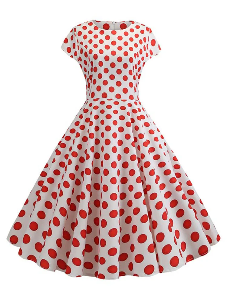 Women Summer Dress Vintage Polka Dot Print Robe Femme Sundress Vestidos Party Dress