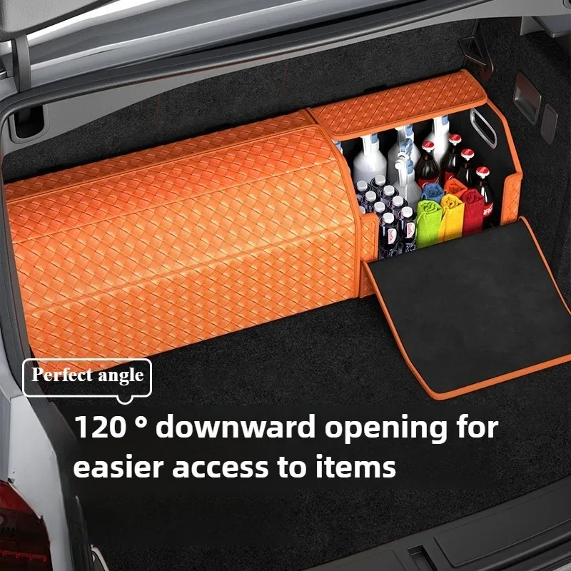 Luxury Leather Car Trunk Storage Box Foldable Trunk Organizer Car Accessories Interior Oblique Design Car Boot Storage Organiser