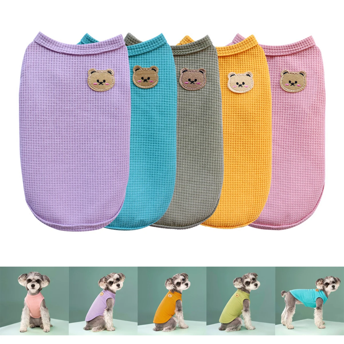 1Pc Bear Pattern Dog Vest Breathable Dog Clothes Cat Solid T-shirts Small Fashion Puppy Kitten Spring Summer Vest S/M/L/XL/XXL