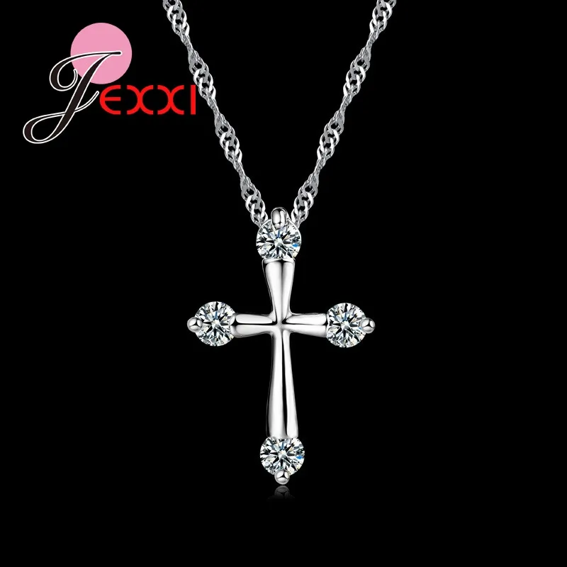 925 Sterling Silver Cross Pendant Necklace Fashion Brand Crystal Party Engagement Jewelry For Women Romantic Gift