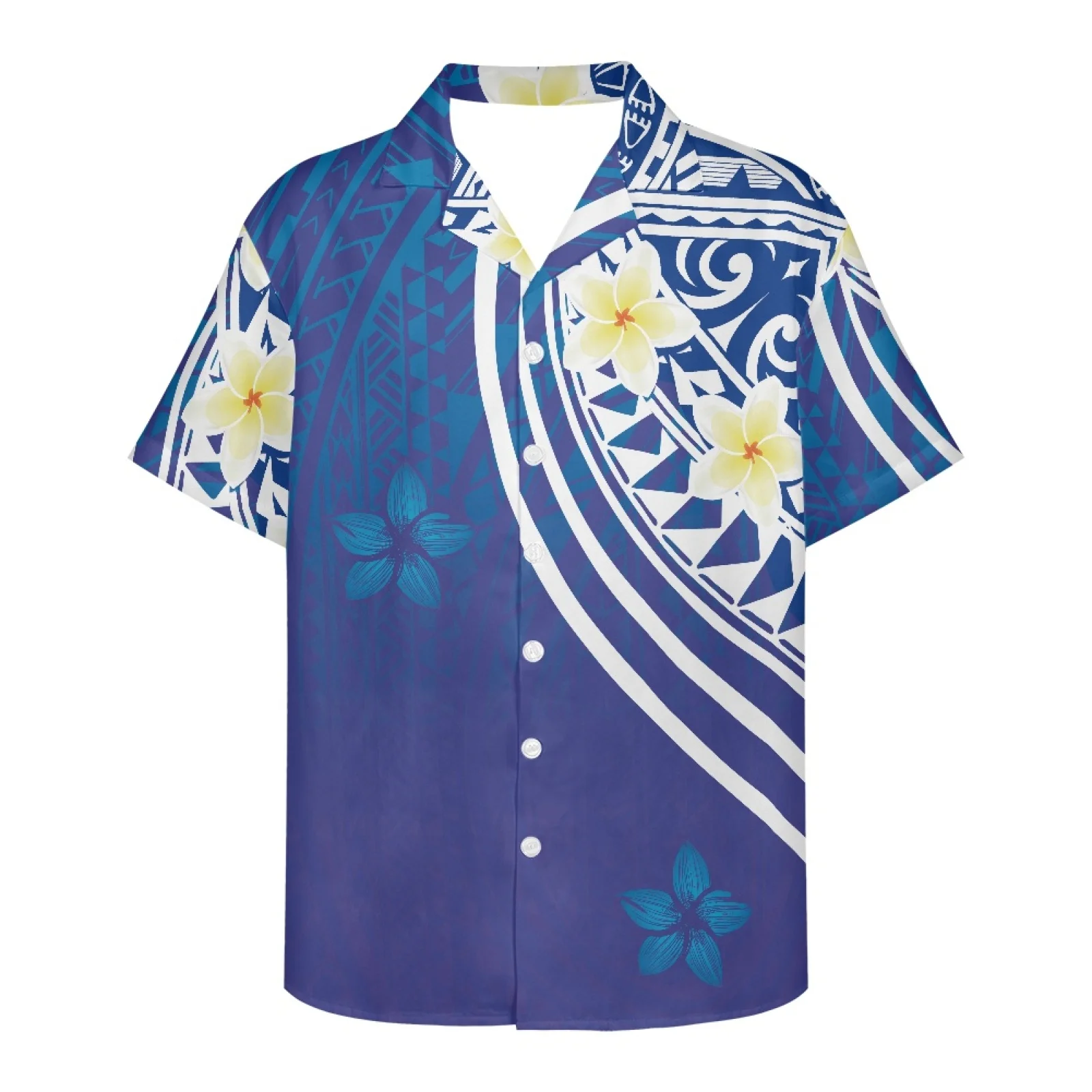 

Polynesian Tribal Print Tattoo Frangipani Summer Men's Shirt V-neck Design Short Sleeve Casual Party Travel Men's Clothing