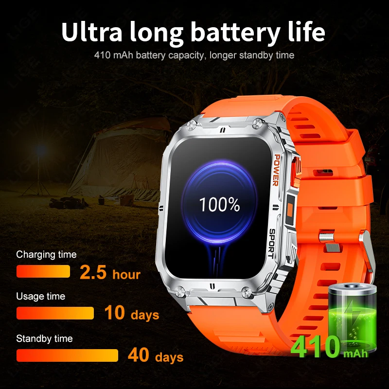 LUIK LED-licht Smart Watch Heren Sport Tracker 410 mAh Ultralange batterijduur Waterdicht horloge Bluetooth-oproep Outdoor Smartwatch