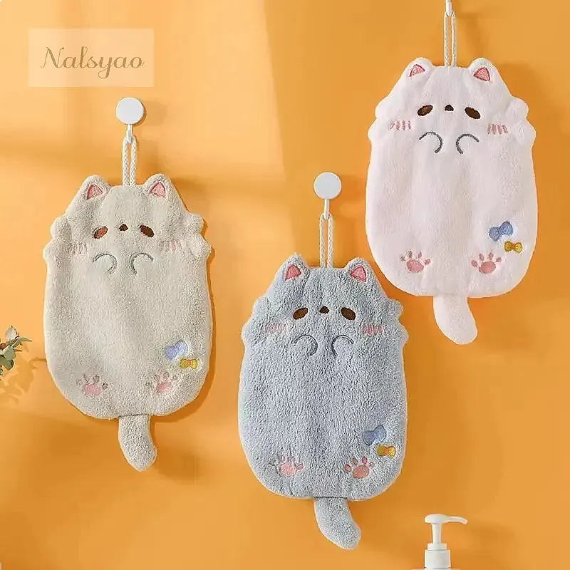 Wholesale Cute Cartoon Tanuki Hanging Towel Coral Velvet Thick Soft Absorbent Kitchen Bathroom Hair Not Fall