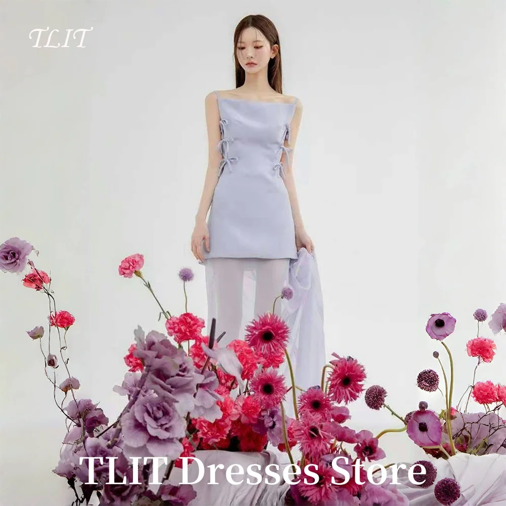 

TLIT Stylish Light Lilac Dress Korea Wedding Dress Photo Shoot Customized with Bow Above Knee Party Prom Evening Dress