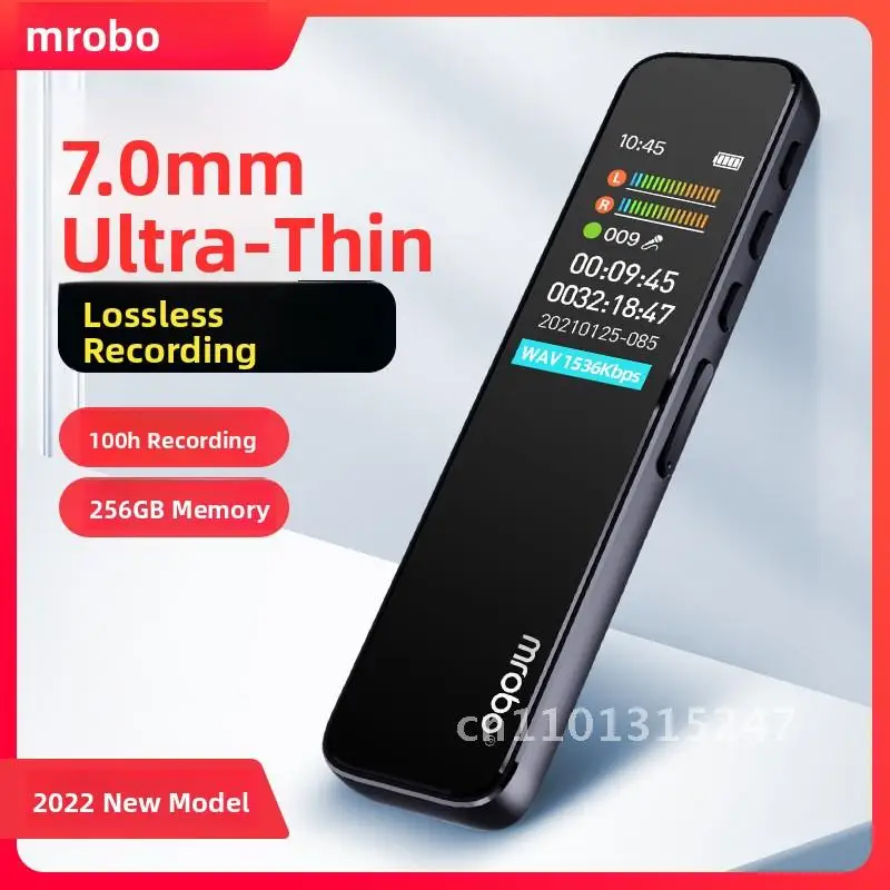 Mrobo Meibo RV18 قلم تسجيل رقمي بدون فقدان WAV ميكروفون مزدوج للحد من الضوضاء ذو ياقة بيضاء جسم معدني للطلاب USB 2.0