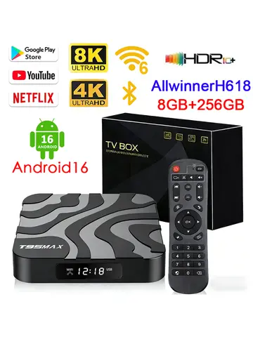 Android 16 T95Max Smart Home Theater TV Box Allwinner H618 Dual Wifi 8G RAM 256G ROM BT5.4 Netflix Google 4K 8K HD Set Top Box