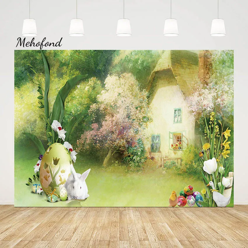 

Mehofond Spring Easter Wonderland Photography Backdrop Bunny Rabbit Oil Painting Decor Baby Shower Portrait Background Photozone