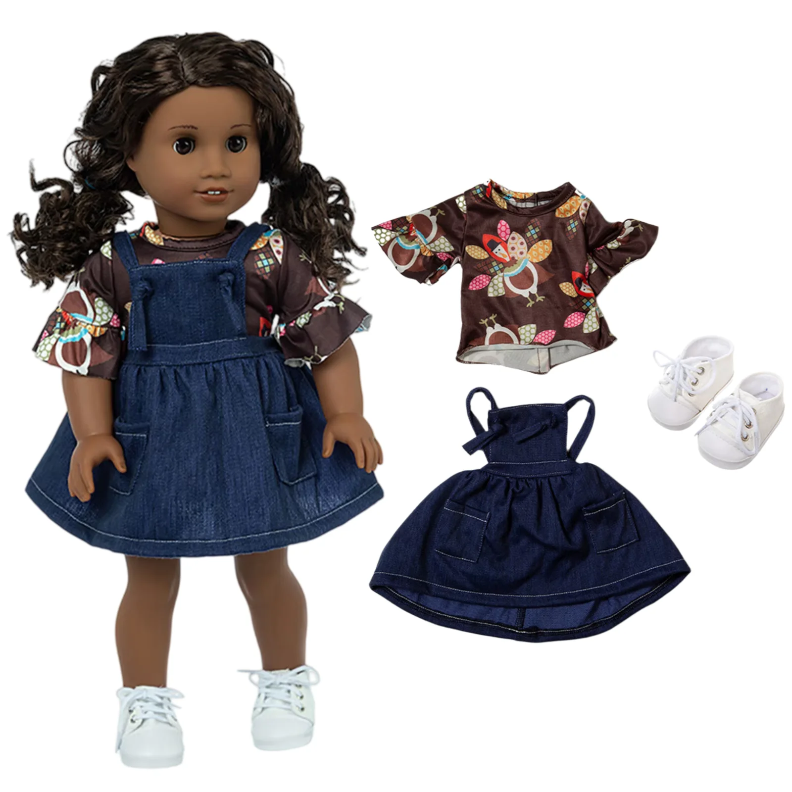 16-18inch Doll Clothes Set for Reborn Doll Baby Doll Clothing Kids Toy Accessories Cute Denim Shoulder Strap Skirt Girls Gift