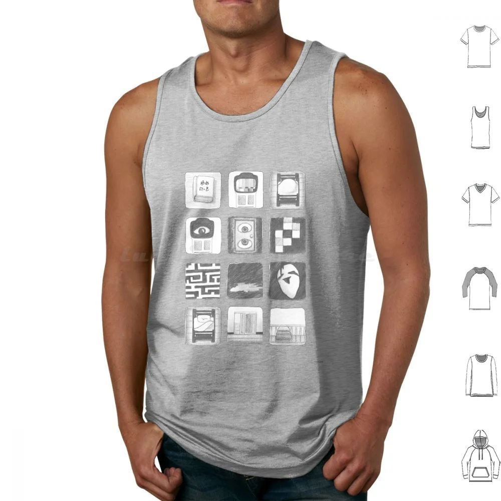 Vignettes-Yume Nikki Tank Tops Vest Sleeveless Yume Nikki Eyes Creepy Spooky Video Game Bed Tv Vignette Vignettes Eerie Black
