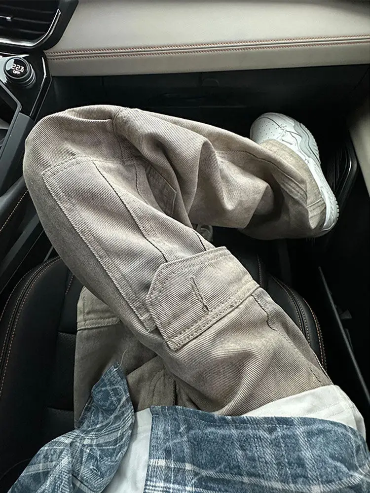 

Men's Casual Straight Leg Workwear Pants Large Pockets Paratrooper Loose Fit High Street Style Vintage CleanFit Jeans