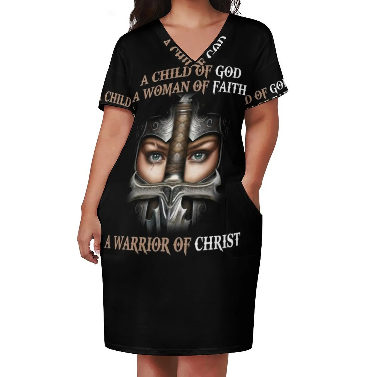 Christian T-ShirtA Child of God A Woman of Faith A Warrior of Christ Loose Pocket Dress Long dress summer dresses for women 2024