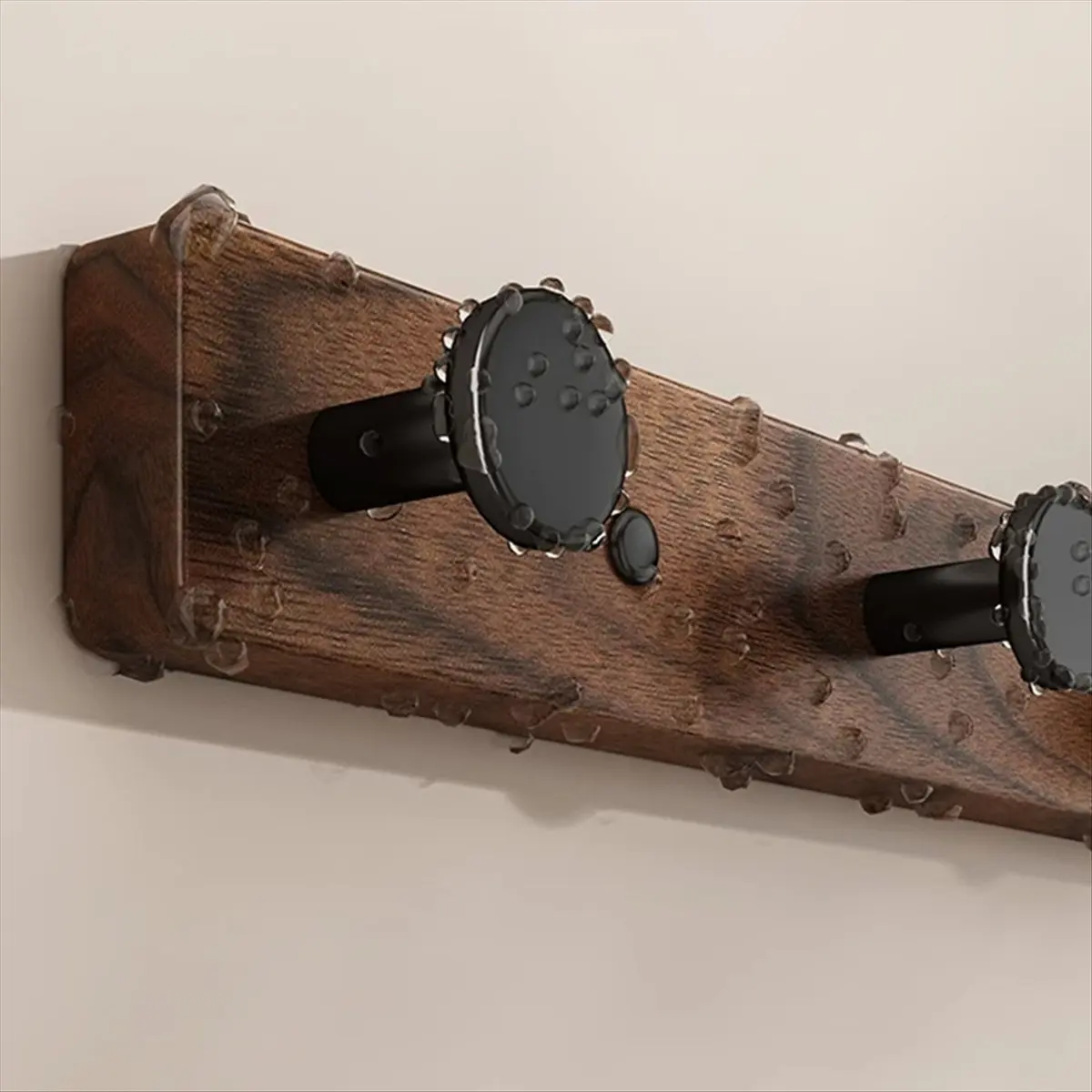 Homegood Walnut Solid Wood Space Aluminum No-Drill Black Walnut Coat Hooks for Hallway Hanging, Hat Hooks, Bathroom Hangers.