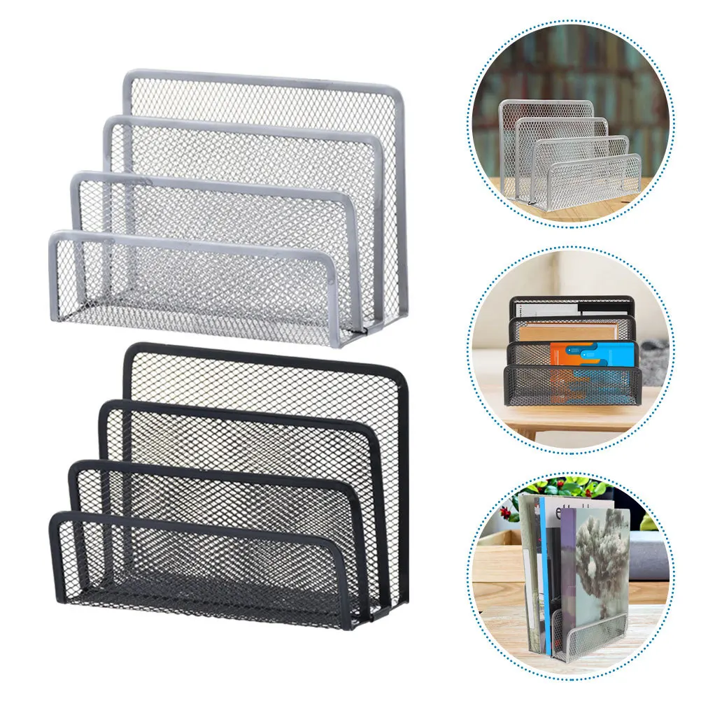 

2Pcs Iron Mesh File Organizer Vertical File Holder Desktop Mail Sorter Paper Letter Organizer Office Document Rack