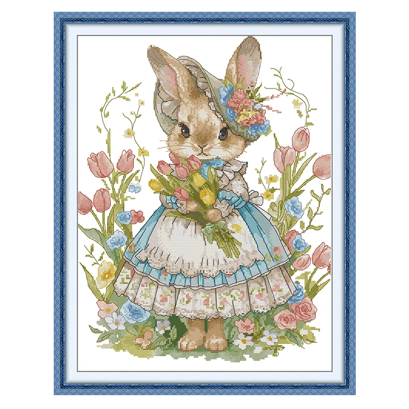 Lovely Rabbit Patterns Counted Cross Stitch Set DIY 11CT 14CT 16CT Stamped DMC Cross-stitch Kit Embroidery Needlework Crafts