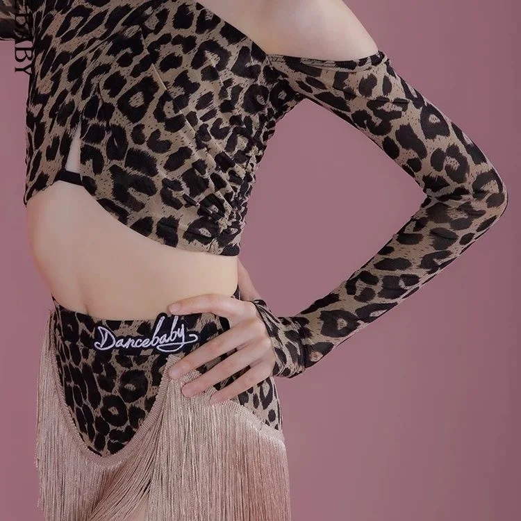 Costume de scène jupe à franges léopard costume de concours de danse latine gland Dancewear tenue latino-américaine vêtements de danse de ligne