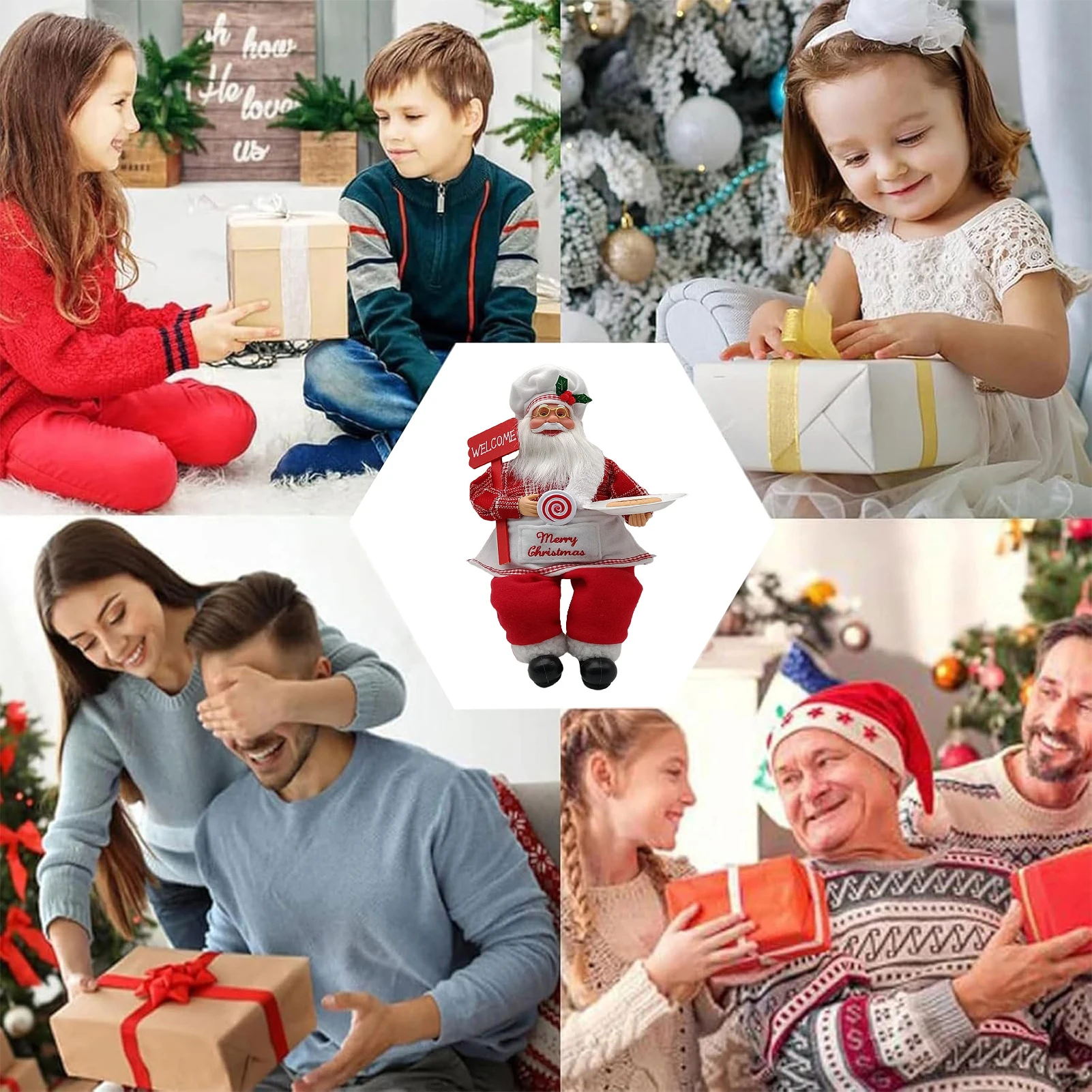 Christmas Figurine Decorative Sitting Santa Claus for Home Tabletop Display Festive Holiday Ornament 35CM Xmas Decor Gift
