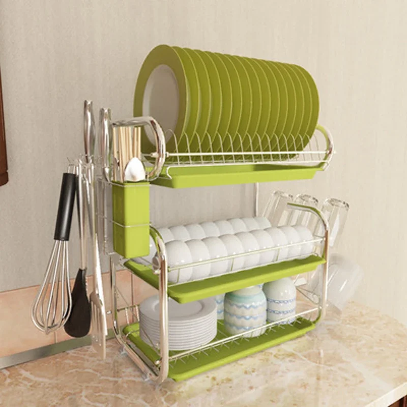 3 Tiers Dish Drainer Stainless Kitchen Dish Rack Storage Shelf Washing Holder Basket Plated Knife Sink Drying Organizer Tools