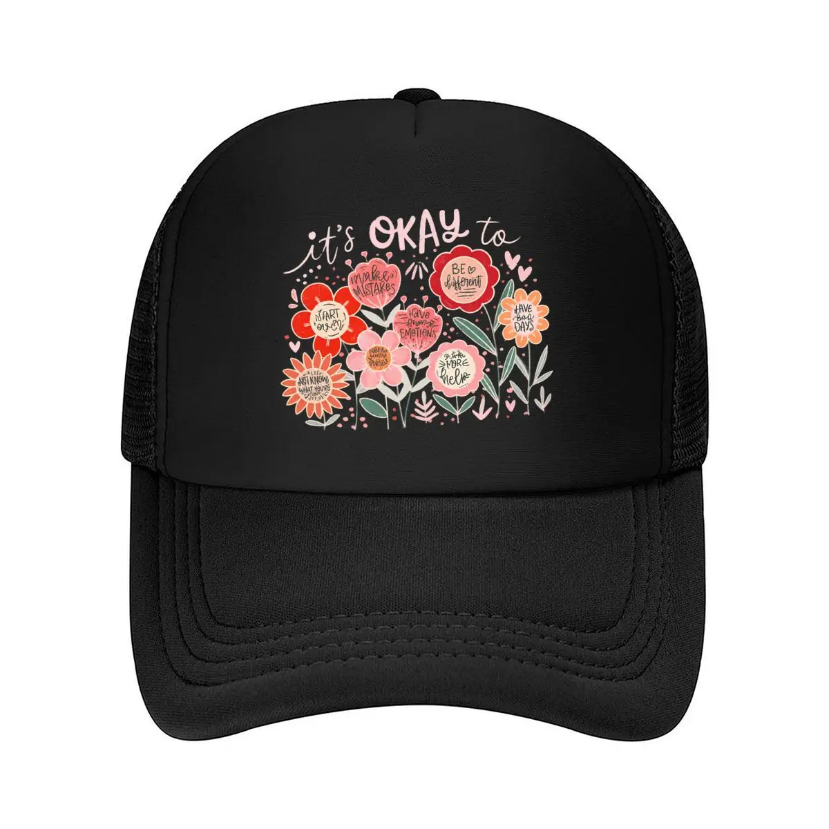 Its Okay To Make Mistakes Be Different Floral Affirmations Mesh Baseball Cap Hip Hop