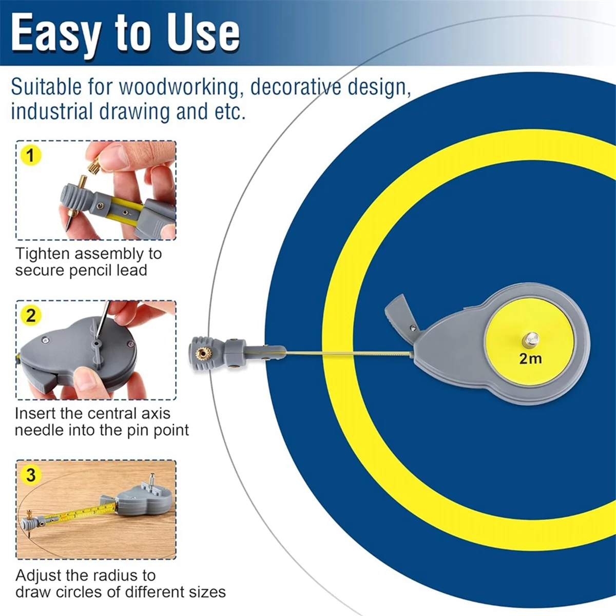 Rotape Tape Measure Compass with 10 Pencil Leads,Measure Beam Compass for Drawing Circles and Lines with Tape Measure