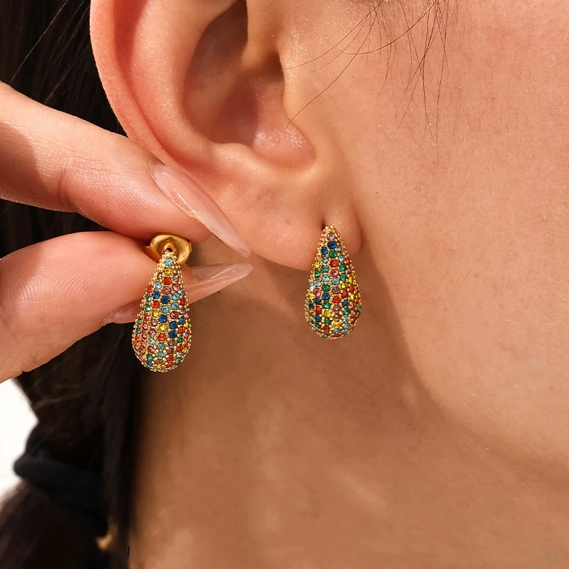 

Ourfuno Stainless Steel Iced Out Cubic Zirconia Water Drop Stud Earrings For Women Luxury Party Wedding Earrings Fashion Jewelry