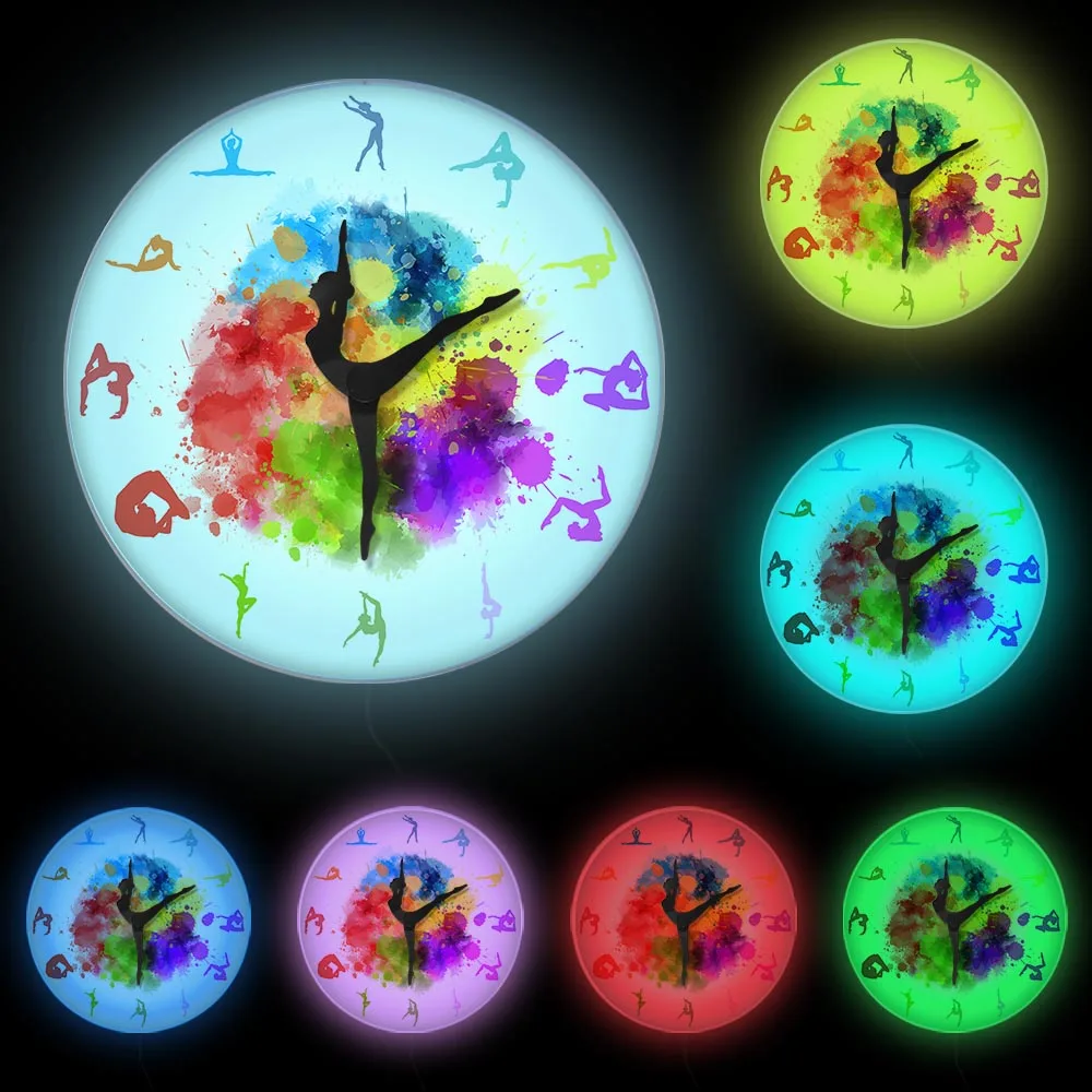 Gymnastics Girls Colorful Printed Wall Clock Sports Home Decor Gymnast Moving Clock Hands Decorative Wall Watch For Girls Room