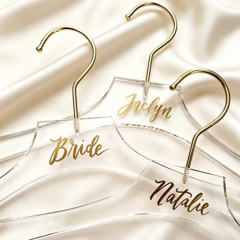 

Personalized Wedding Hanger - Dress Hanger, Acrylic Transparent Hangers with Gold Hook, Custom Wedding Hangers for Bridesmaid
