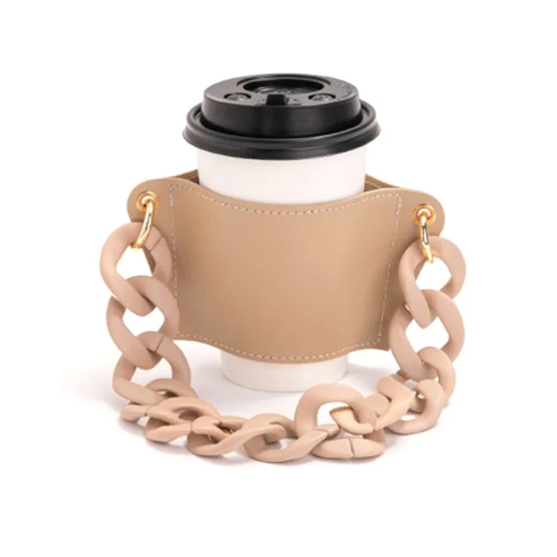 For Travel PU Leather Cup Holder Portable Glass Bottle Leather Case Eco-friendly Coffee Cup Bag Detachable Chain Bottle Cover