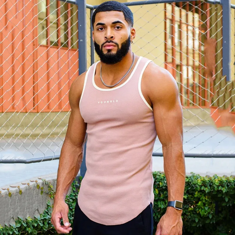 Men\'s Vest Summer Sports Casual Knitted Round Neck Slim Fit Elastic Breathable Tank Top Gym Running Training Sleeveless T-Shirt