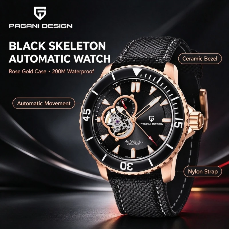 PAGANI Men's Stainless Steel Automatic Mechanical Wristwatch Sapphire Business Waterproof Tourbillon Luminous Watch