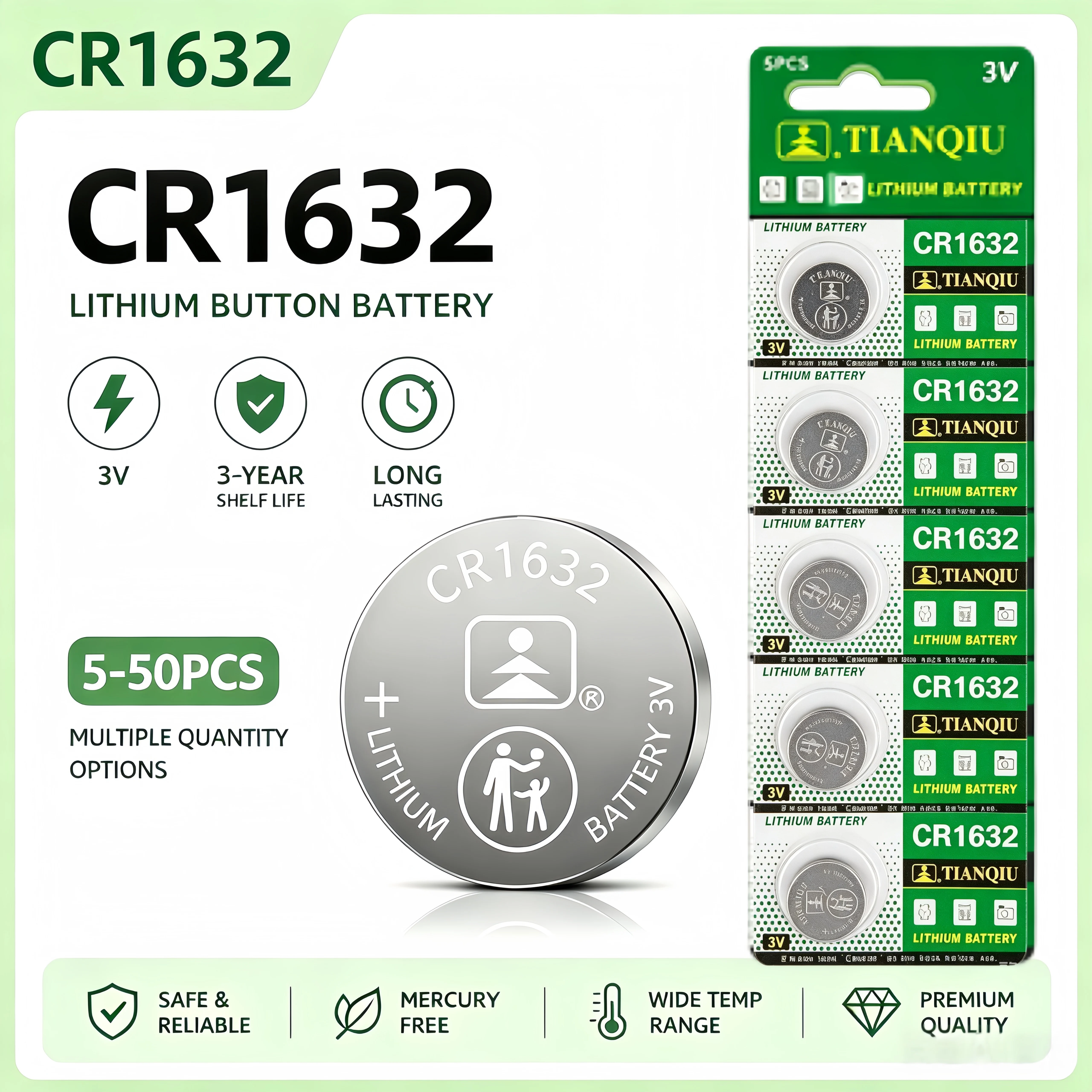 5-50Pcs CR1632 3V Lithium Button Battery CR 1632 BR1632 DL1632 Durable Button Coins Cell For Car Key Remote Control Watch Toys