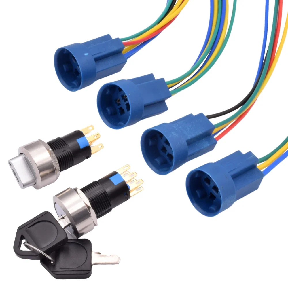 Electrical 3/5/6/8 Wires Socket Harness Connection Cable Quick Button Connector Metal LED Selector Rotary Key Switch 16/19/22mm