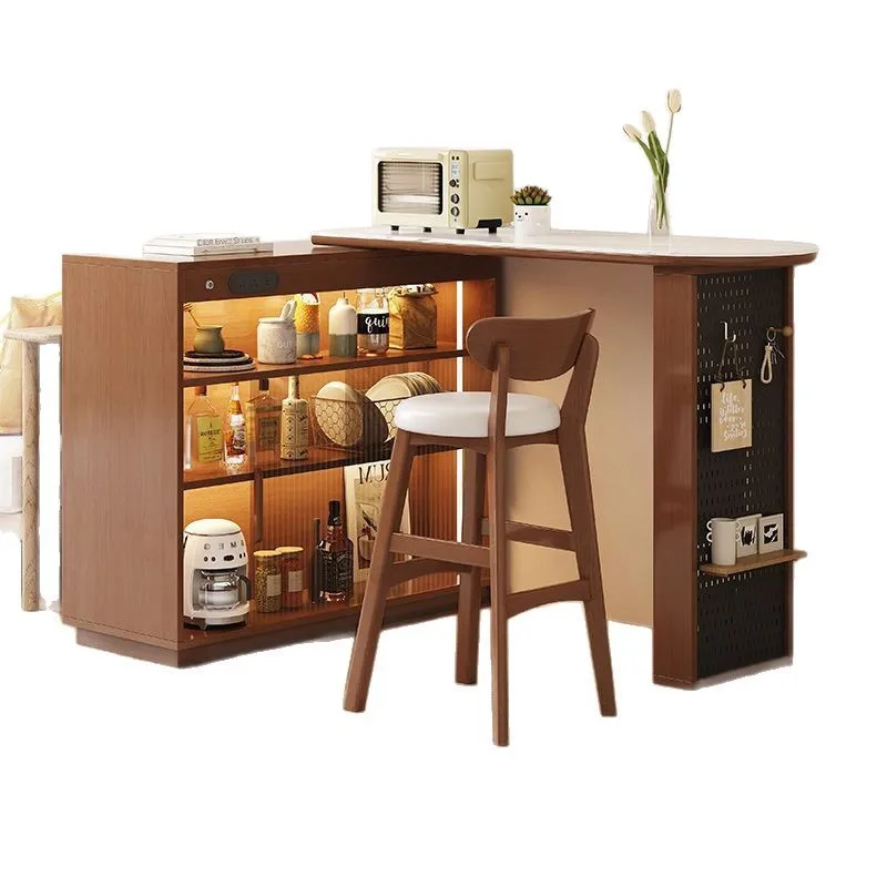 

Барный стол из массива дерева, маленькая квартира, гостиная, телескопическая мобильная встроенная перегородка для обеденного бокового шкафа