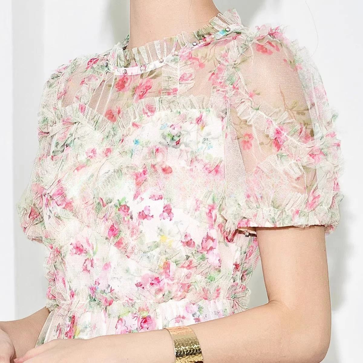 Vestido de malla rosa para mujer, Vestidos de fiesta elegantes de manga corta con cuentas de diamantes, ceñido al cuerpo, de cintura alta, de tela Vintage